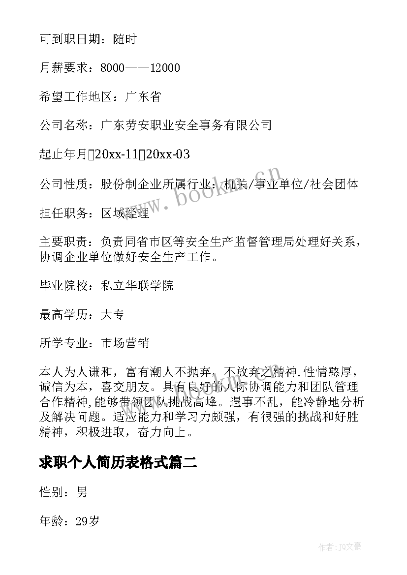 求职个人简历表格式(优秀6篇)