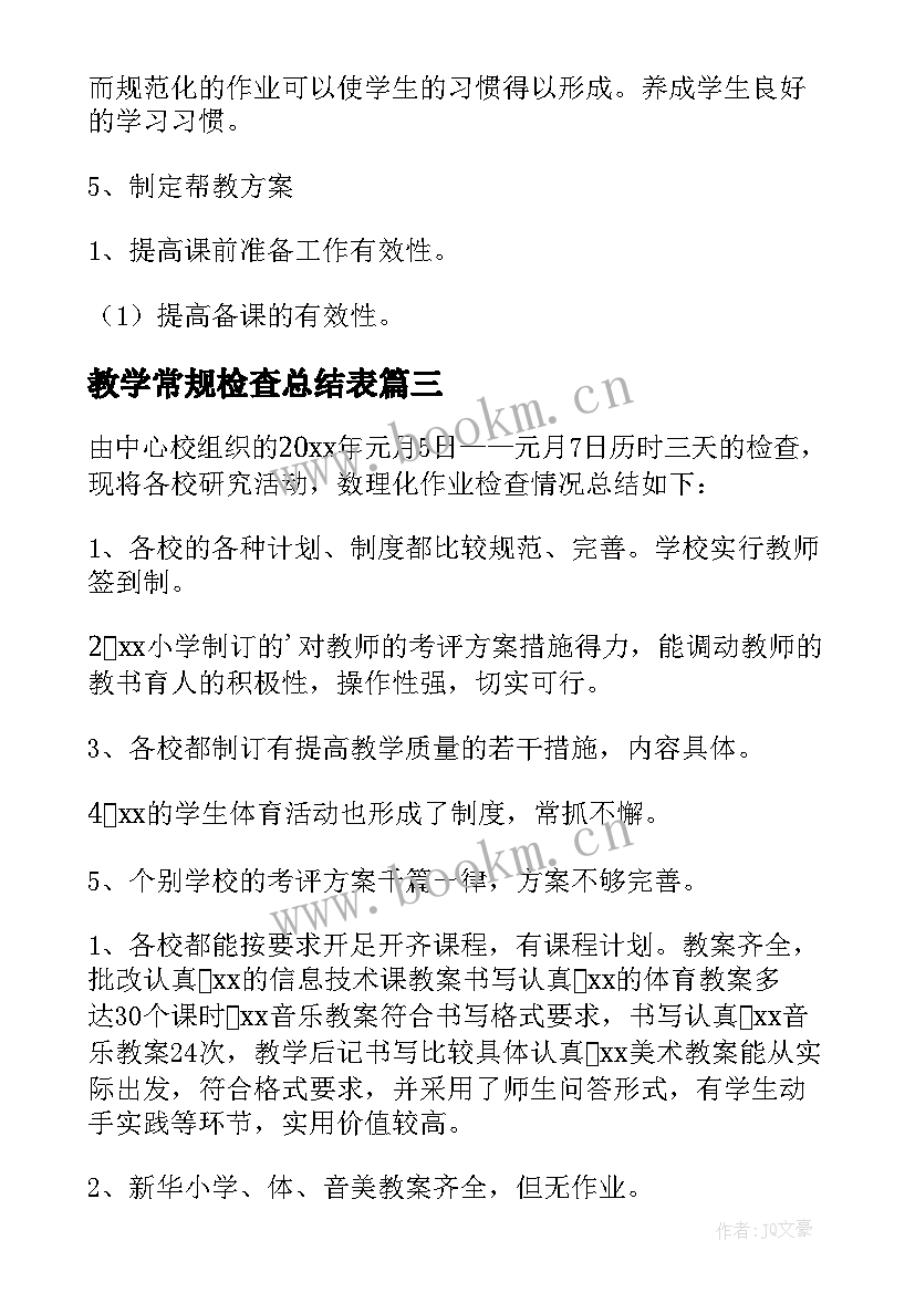 2023年教学常规检查总结表 教学常规检查总结(优秀6篇)