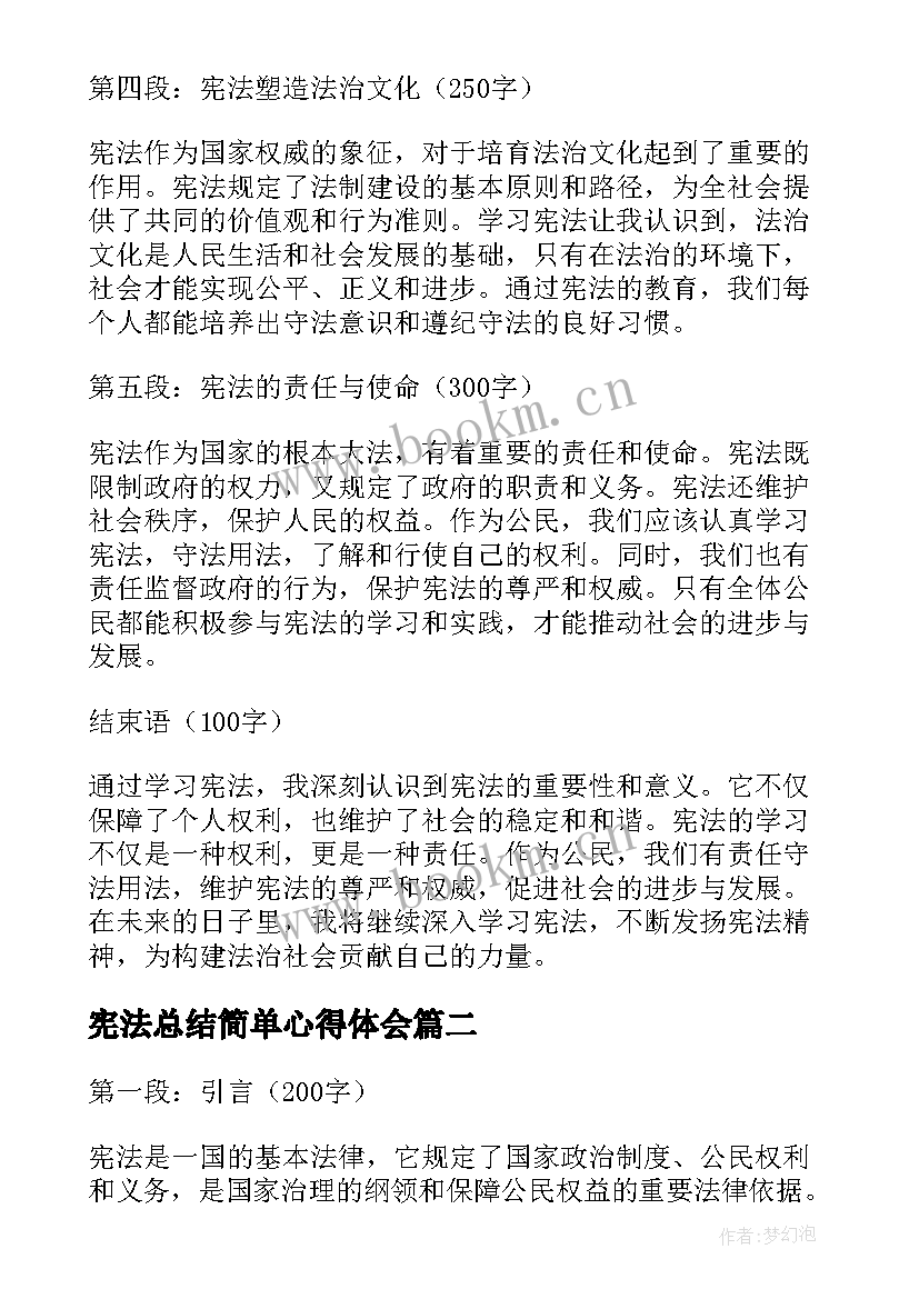 2023年宪法总结简单心得体会(优质7篇)