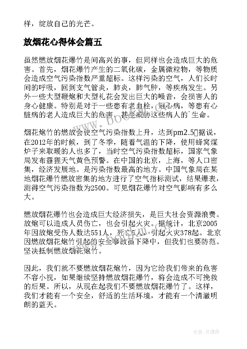 最新放烟花心得体会 禁放烟花爆竹心得体会(汇总5篇)