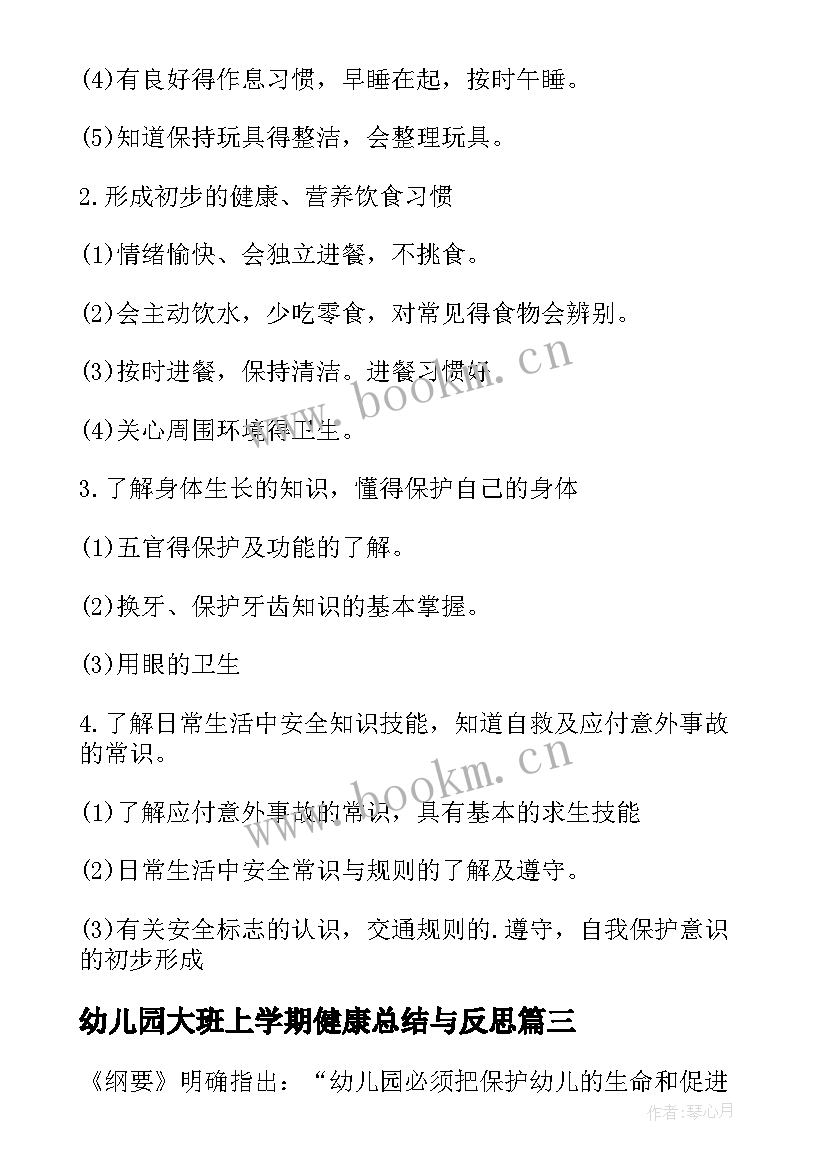 2023年幼儿园大班上学期健康总结与反思 幼儿园大班上学期健康计划(实用9篇)