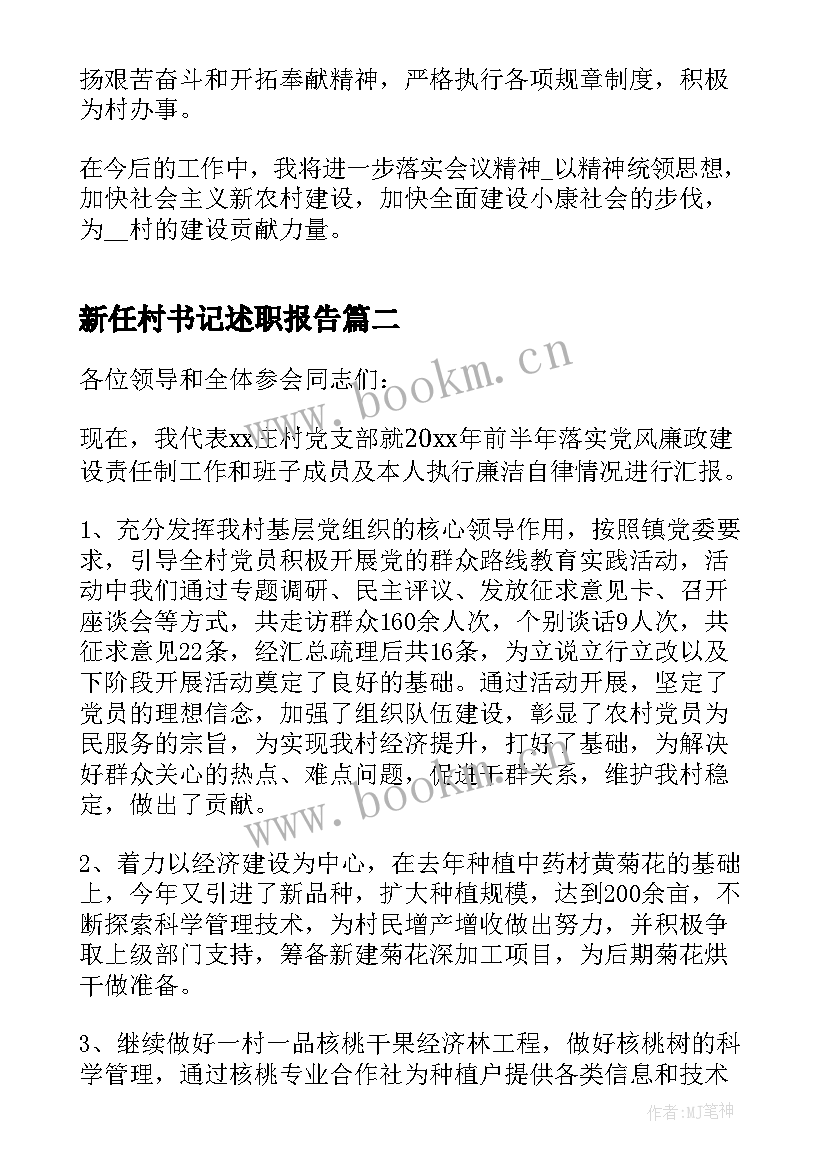 新任村书记述职报告 村支书述廉述职报告版(通用7篇)