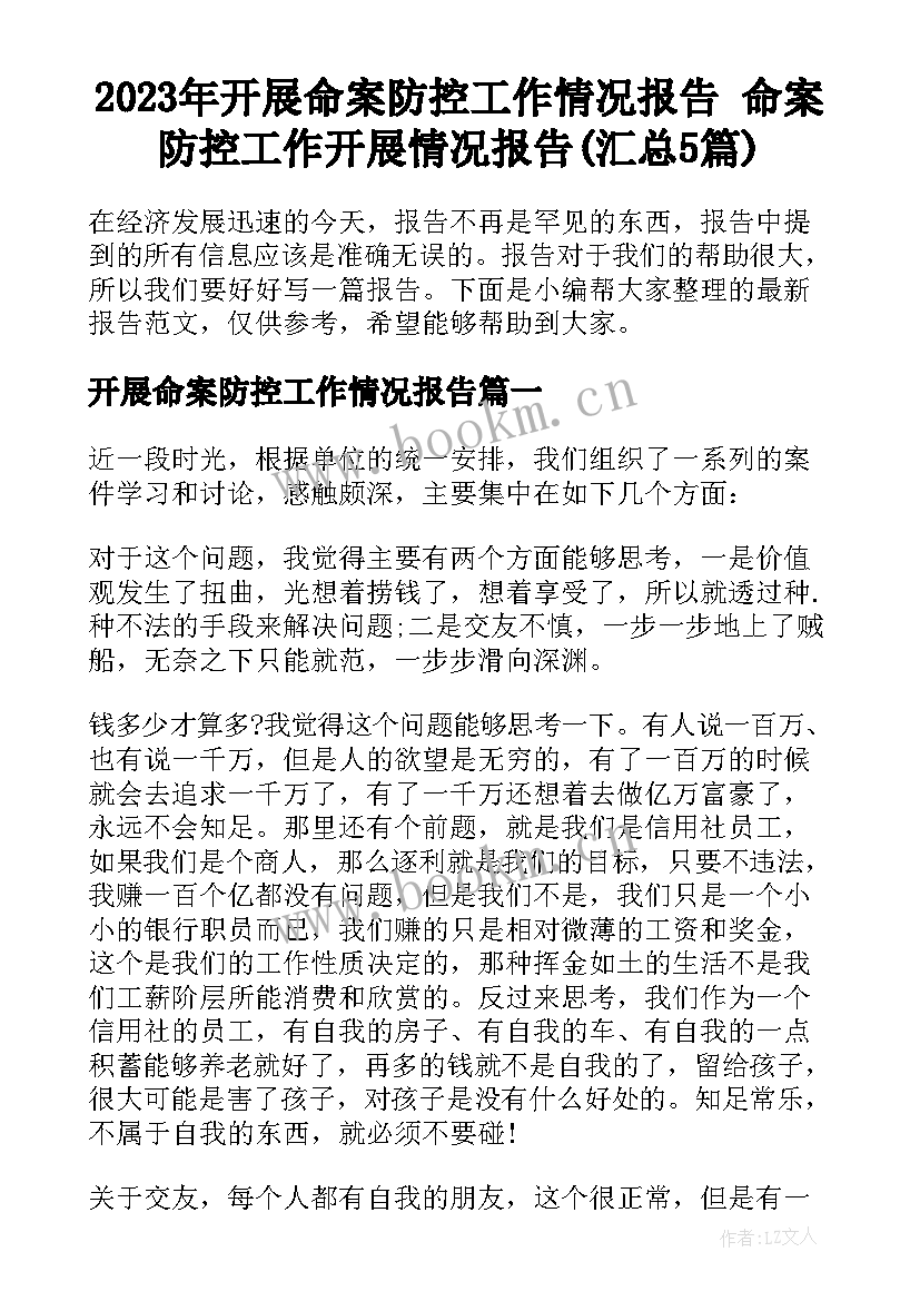 2023年开展命案防控工作情况报告 命案防控工作开展情况报告(汇总5篇)