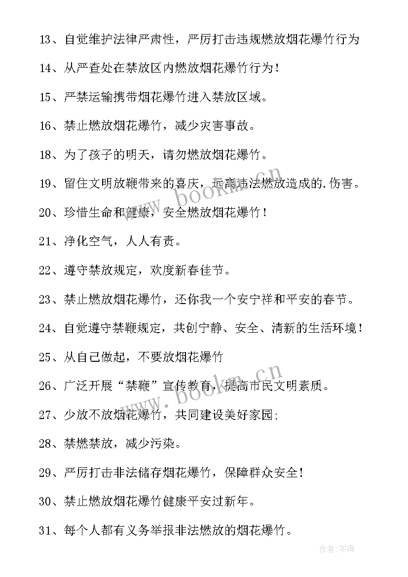 最新禁止燃放烟花爆竹宣传的心得体会 禁止燃放烟花爆竹宣传语(优质9篇)