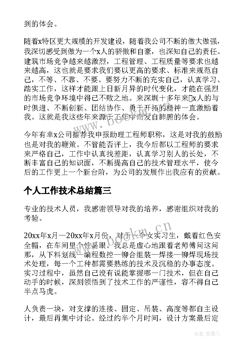 2023年个人工作技术总结(大全6篇)