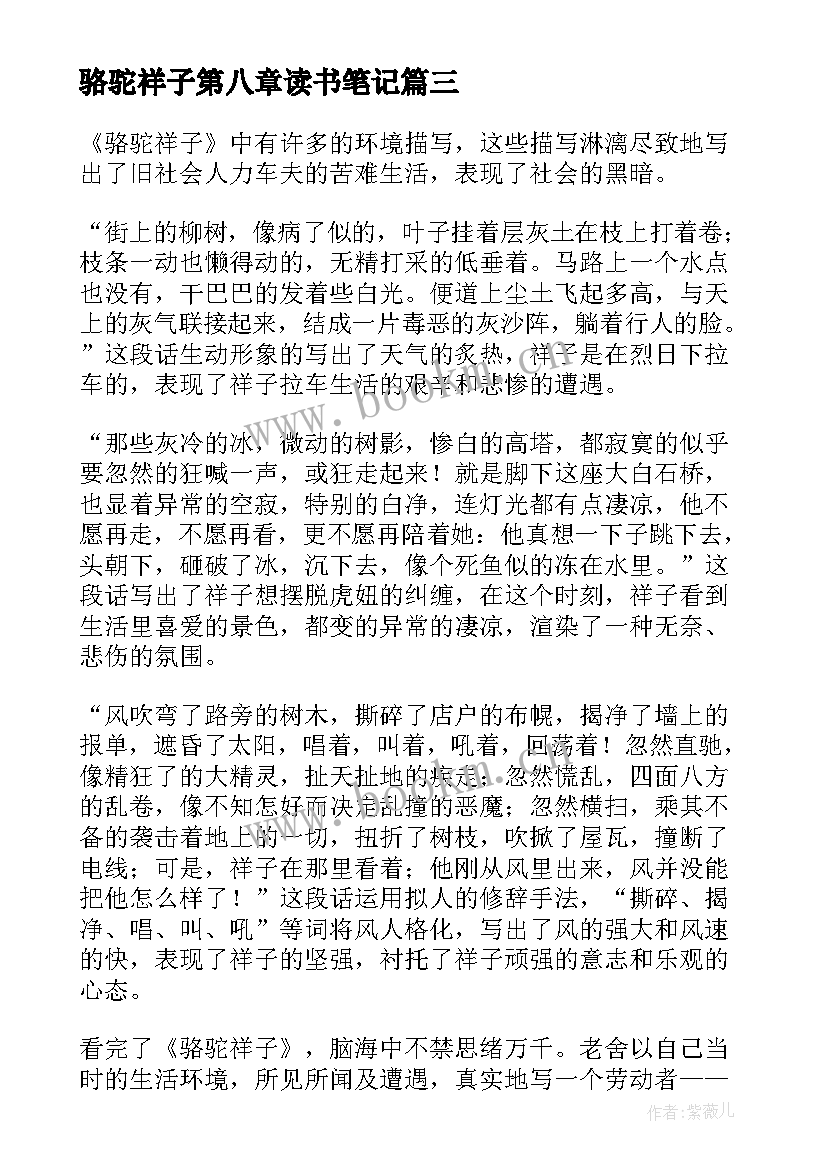 骆驼祥子第八章读书笔记 骆驼祥子读书笔记(实用6篇)