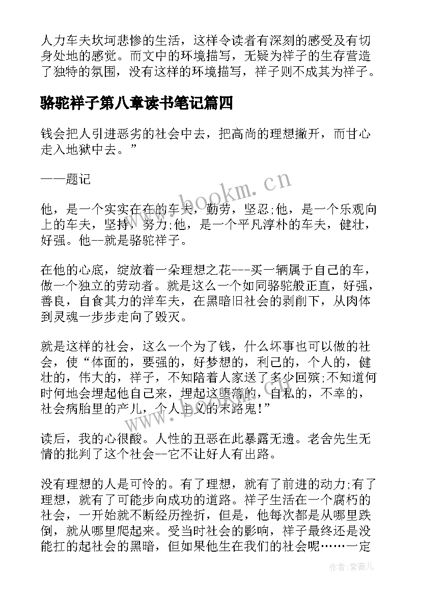 骆驼祥子第八章读书笔记 骆驼祥子读书笔记(实用6篇)