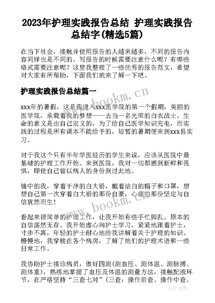 2023年护理实践报告总结 护理实践报告总结字(精选5篇)