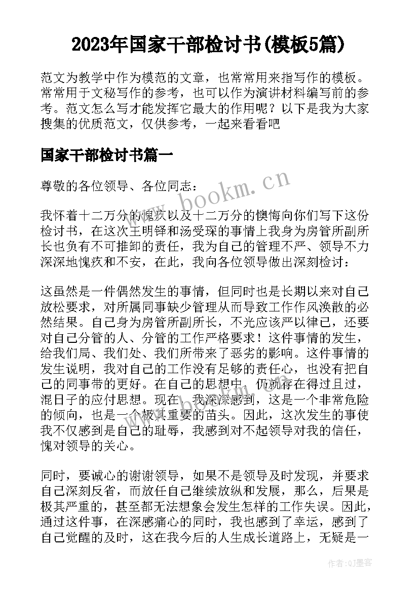 2023年国家干部检讨书(模板5篇)