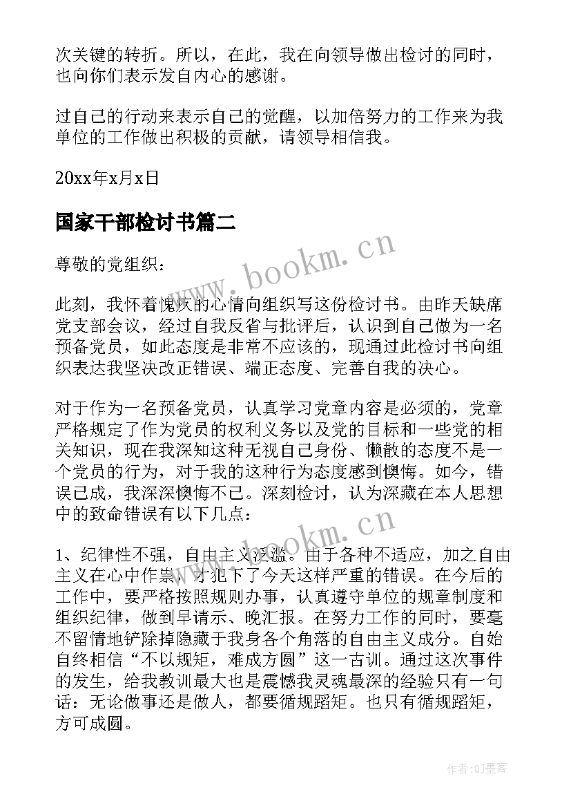 2023年国家干部检讨书(模板5篇)