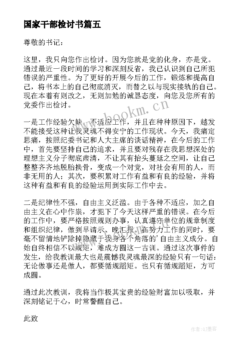 2023年国家干部检讨书(模板5篇)