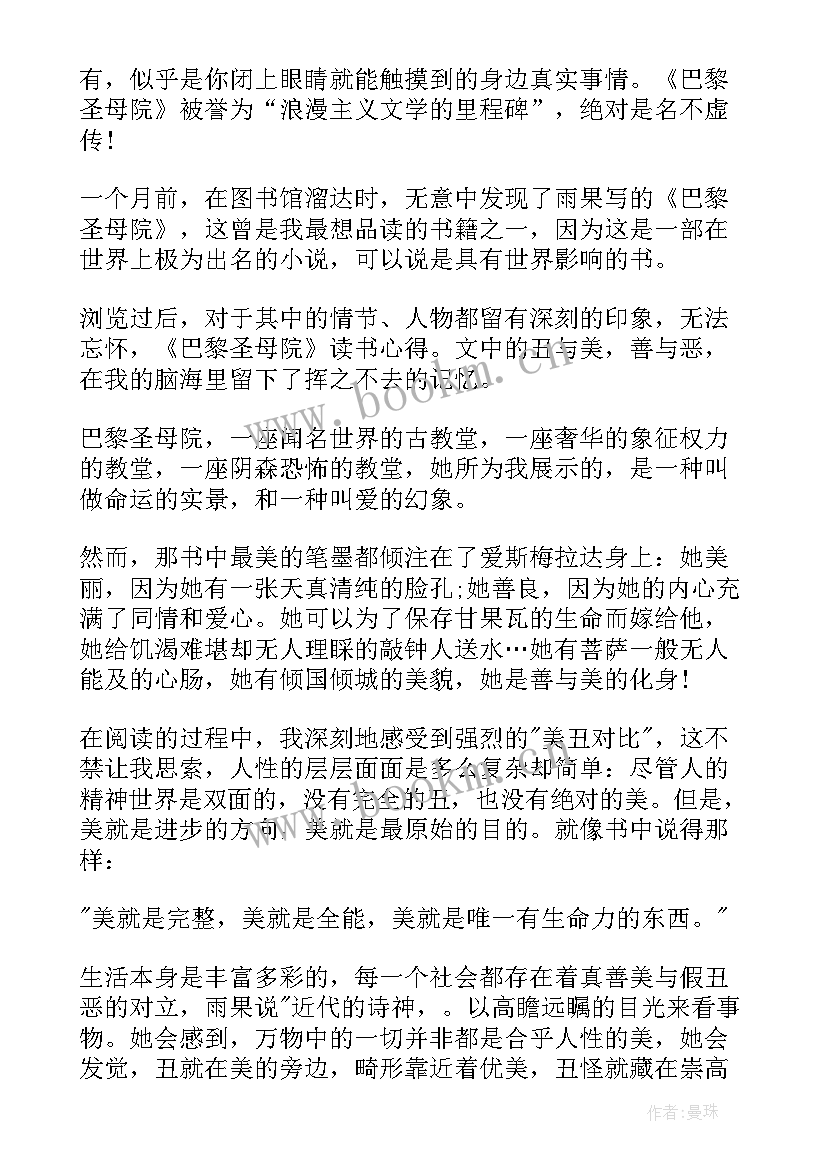 2023年巴黎圣母院的心得体会 巴黎圣母院读书心得(精选7篇)