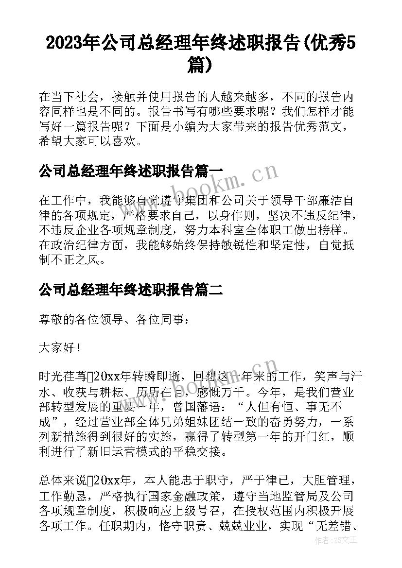 2023年公司总经理年终述职报告(优秀5篇)