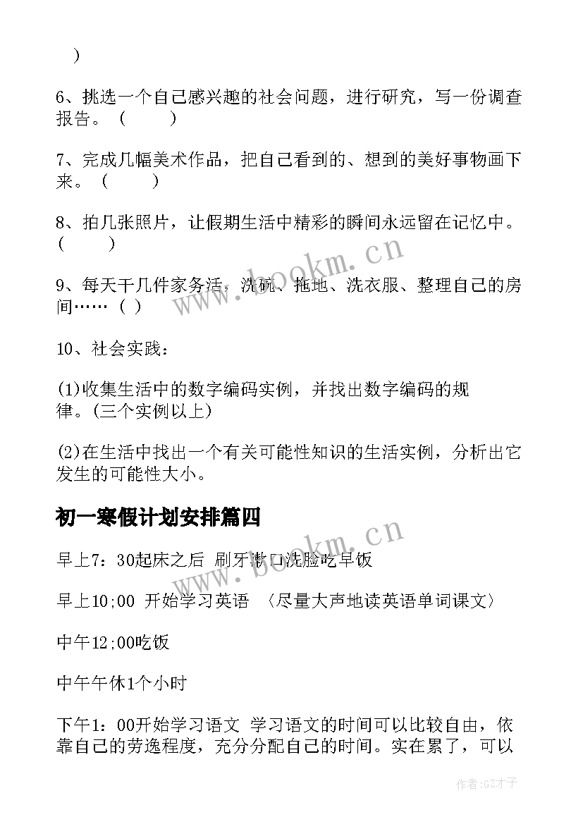 初一寒假计划安排(优质5篇)