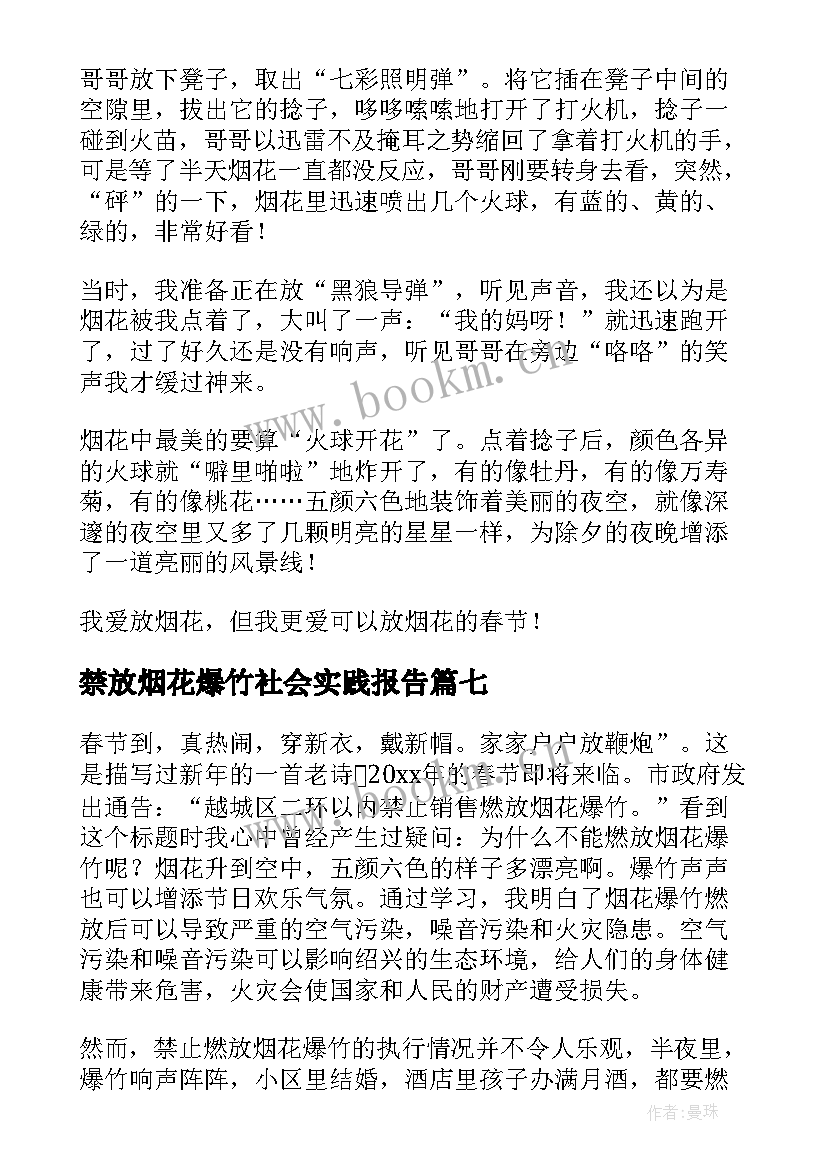 2023年禁放烟花爆竹社会实践报告(大全7篇)