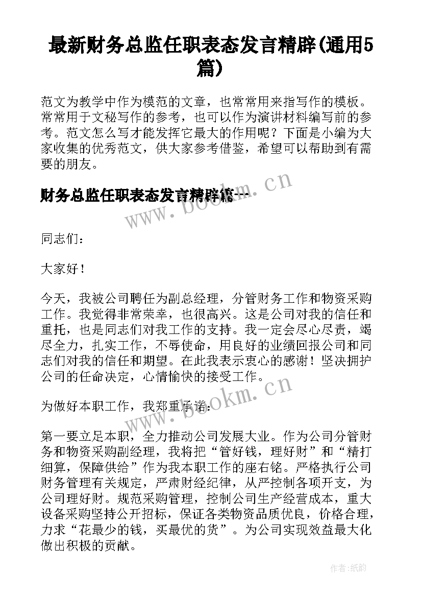 最新财务总监任职表态发言精辟(通用5篇)