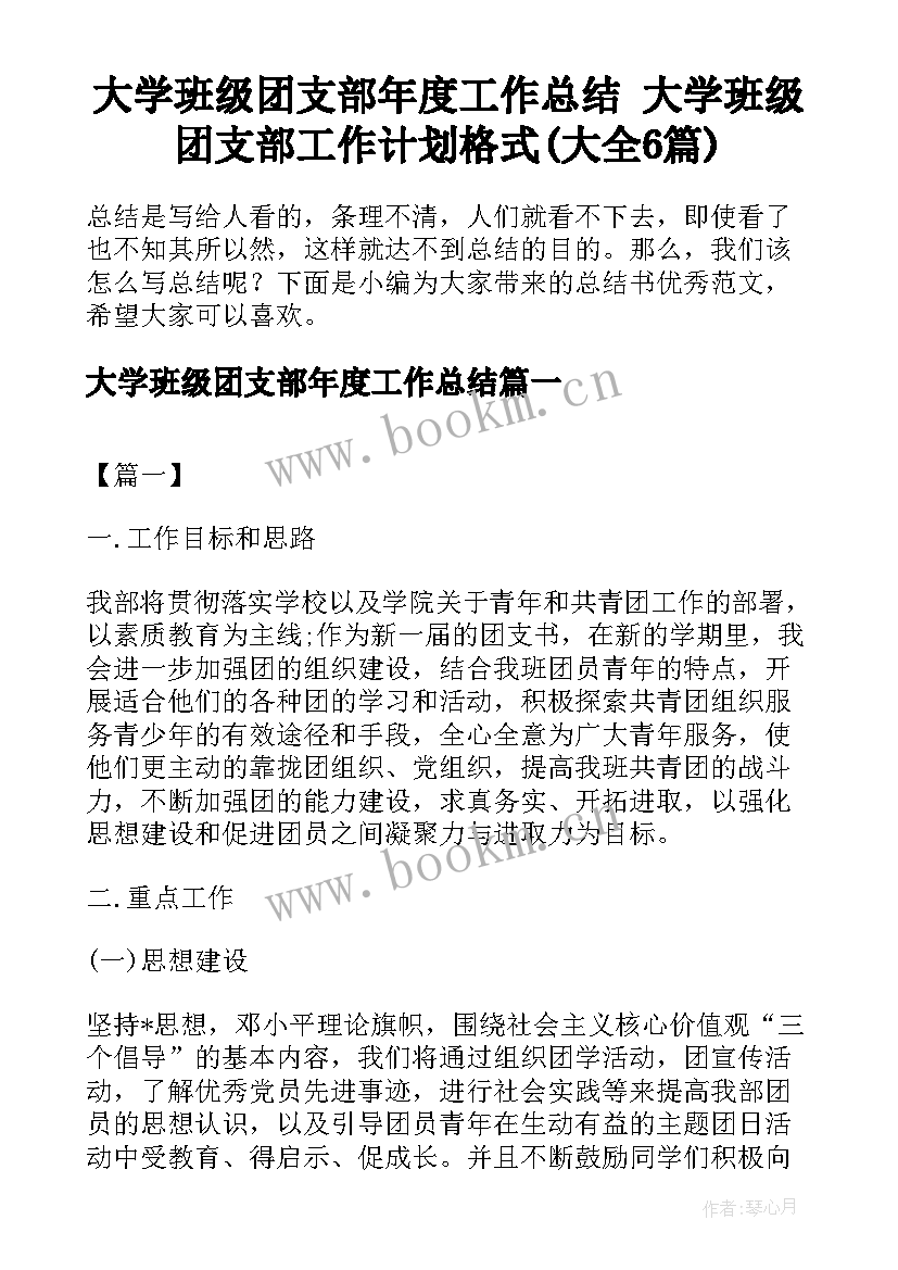 大学班级团支部年度工作总结 大学班级团支部工作计划格式(大全6篇)