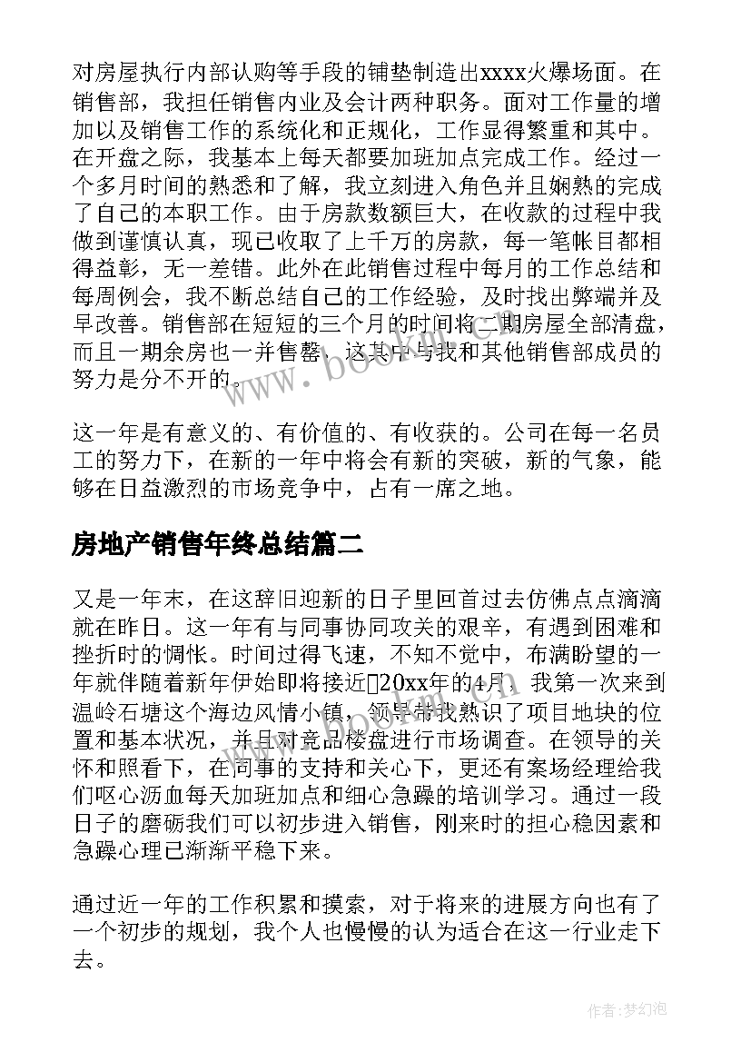 2023年房地产销售年终总结 房地产销售年总结(优质6篇)