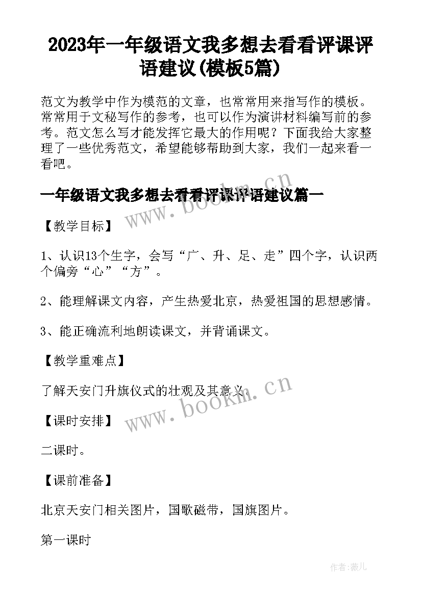 2023年一年级语文我多想去看看评课评语建议(模板5篇)