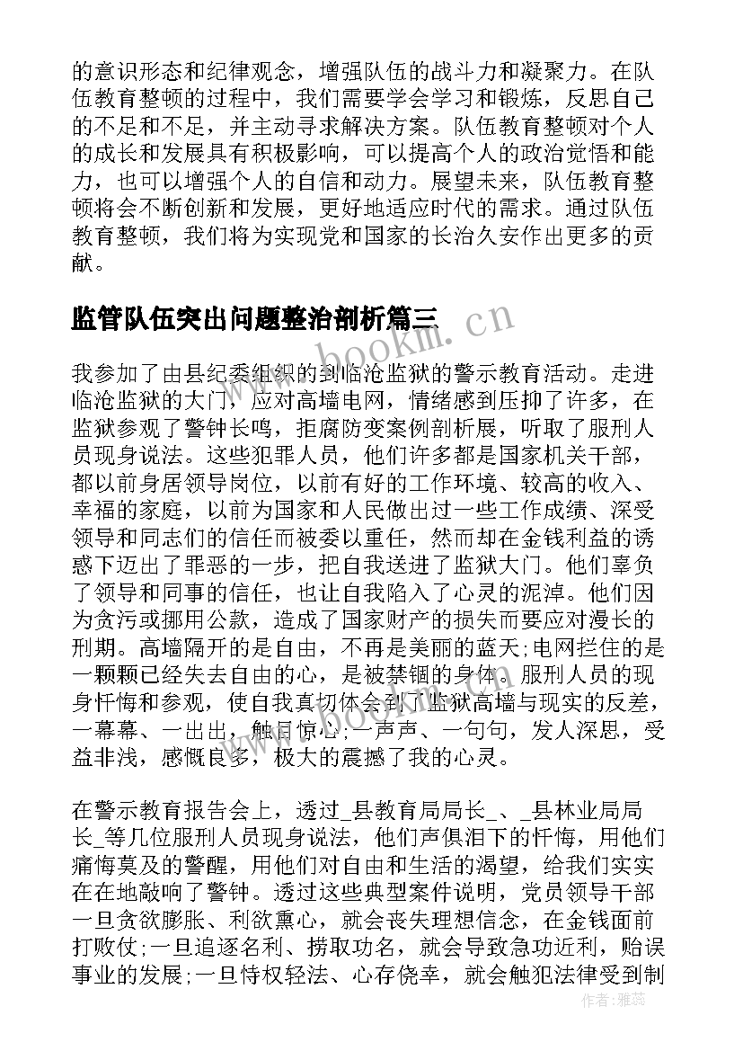 监管队伍突出问题整治剖析 队伍教育整顿心得体会交流(通用8篇)