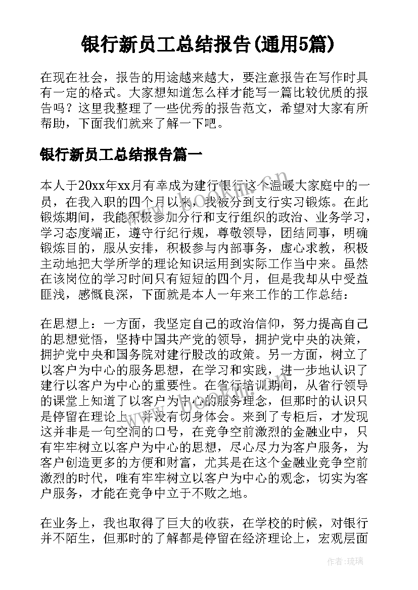 银行新员工总结报告(通用5篇)