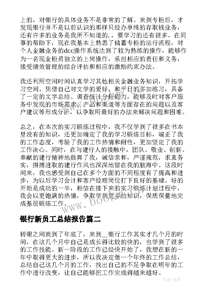 银行新员工总结报告(通用5篇)