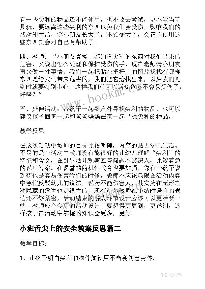 2023年小班舌尖上的安全教案反思(大全5篇)