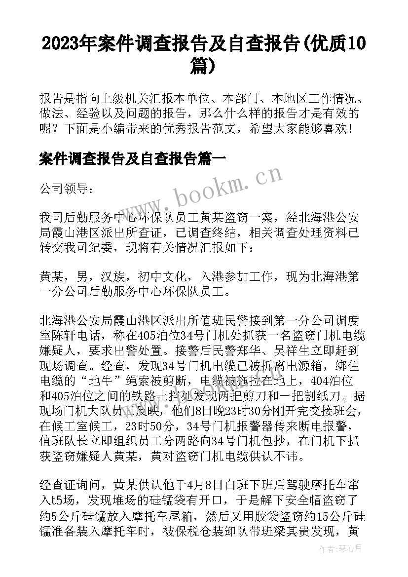 2023年案件调查报告及自查报告(优质10篇)