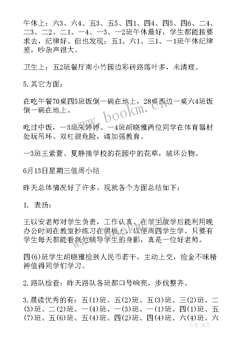 值周总结初中(优秀6篇)