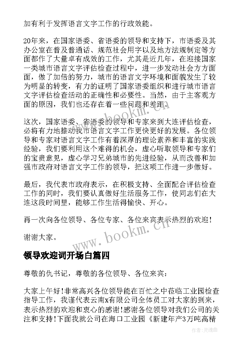 最新领导欢迎词开场白 欢迎上级领导检查致辞(模板8篇)