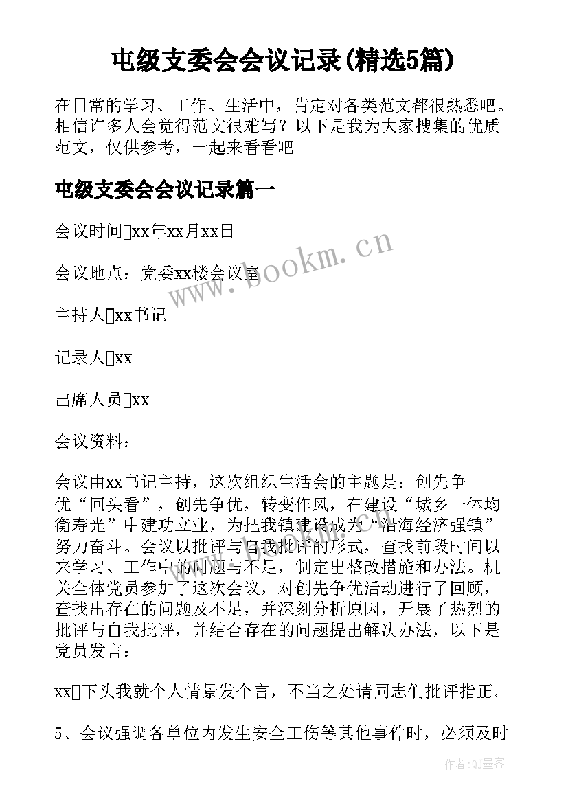 屯级支委会会议记录(精选5篇)