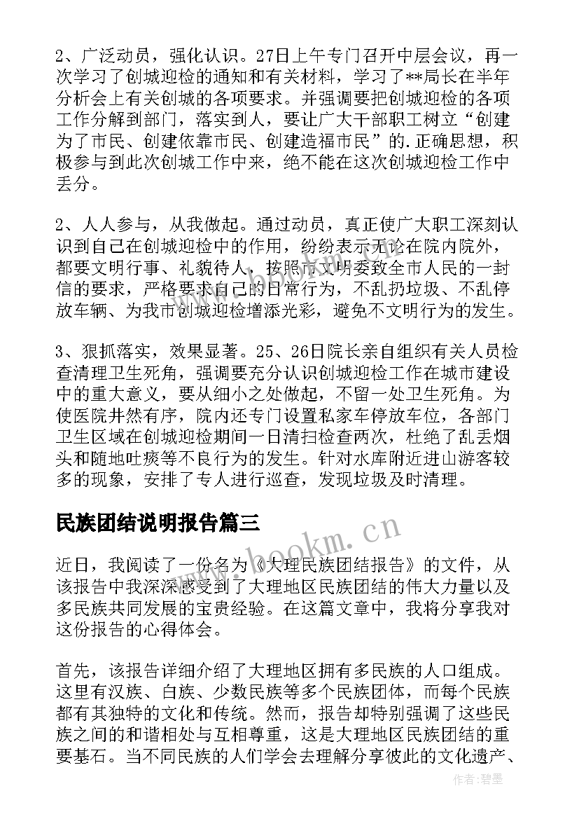 2023年民族团结说明报告 大理民族团结报告心得体会(模板6篇)