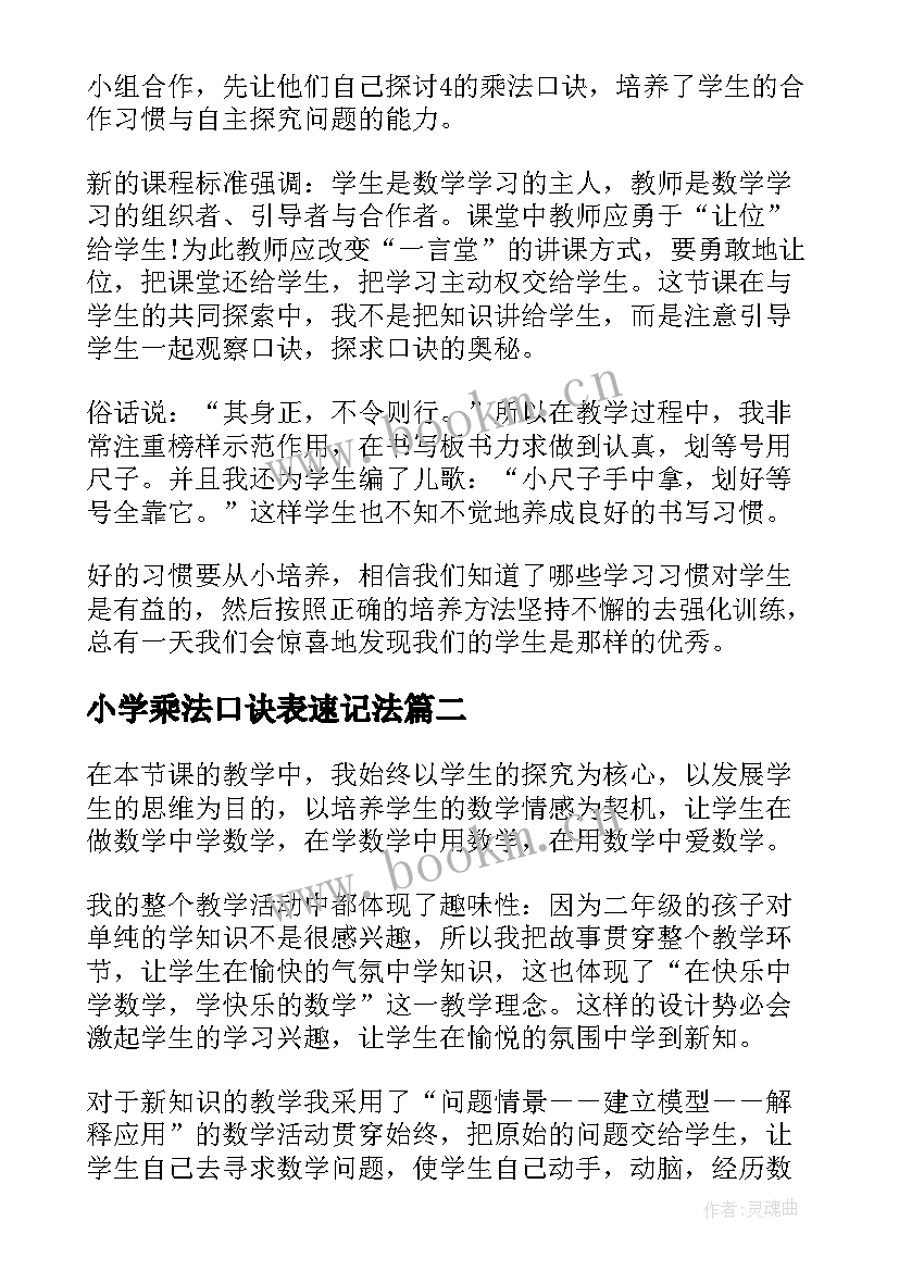 最新小学乘法口诀表速记法 小学数学的乘法口诀教学反思(优秀5篇)