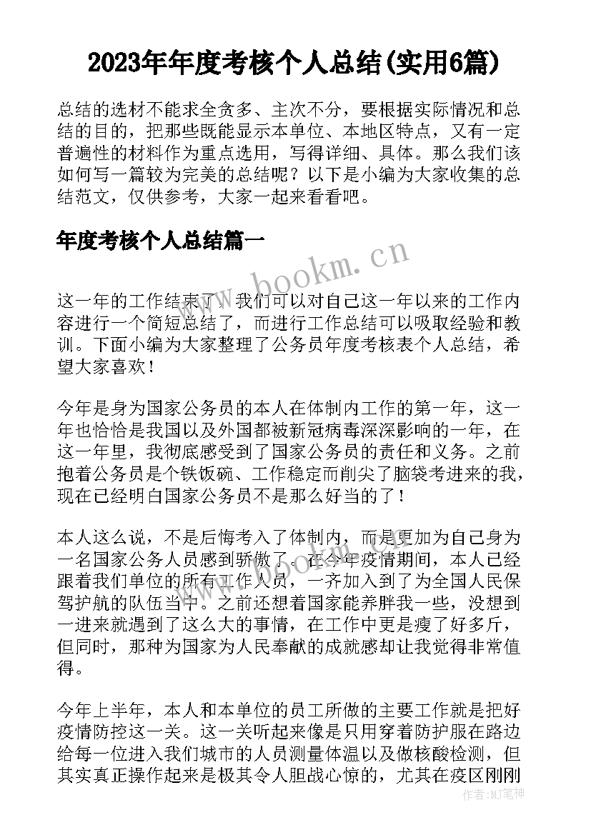 2023年年度考核个人总结(实用6篇)