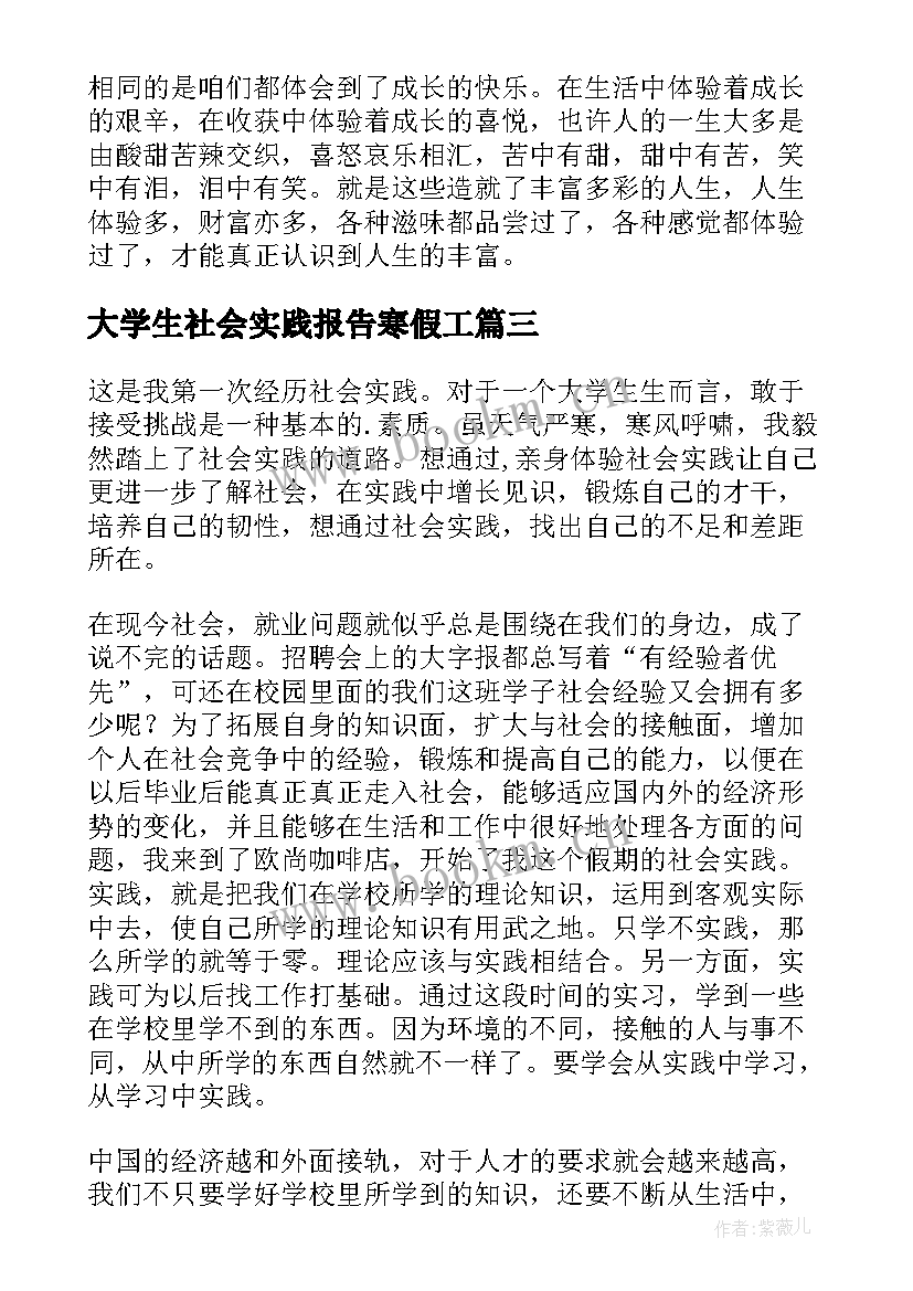 大学生社会实践报告寒假工 大学生寒假社会实践报告(大全7篇)