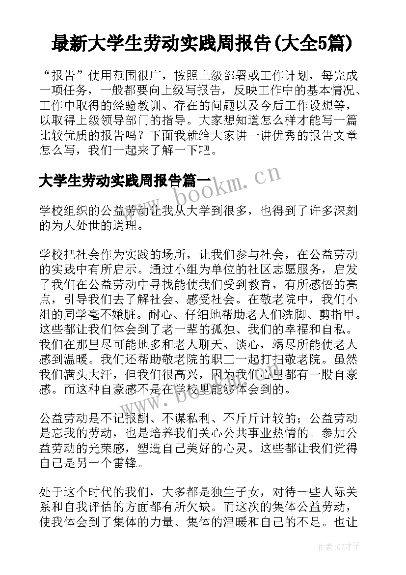 最新大学生劳动实践周报告(大全5篇)