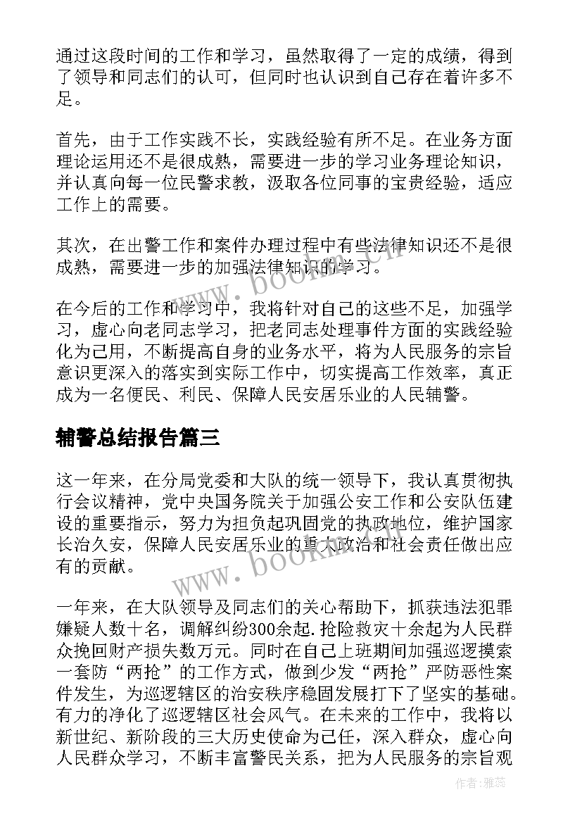 2023年辅警总结报告(通用5篇)