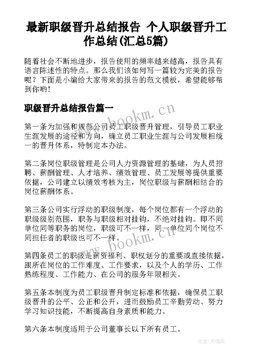 最新职级晋升总结报告 个人职级晋升工作总结(汇总5篇)