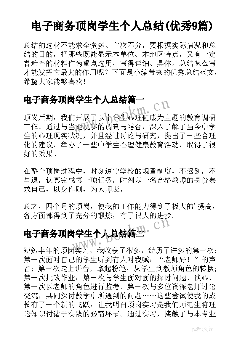 电子商务顶岗学生个人总结(优秀9篇)