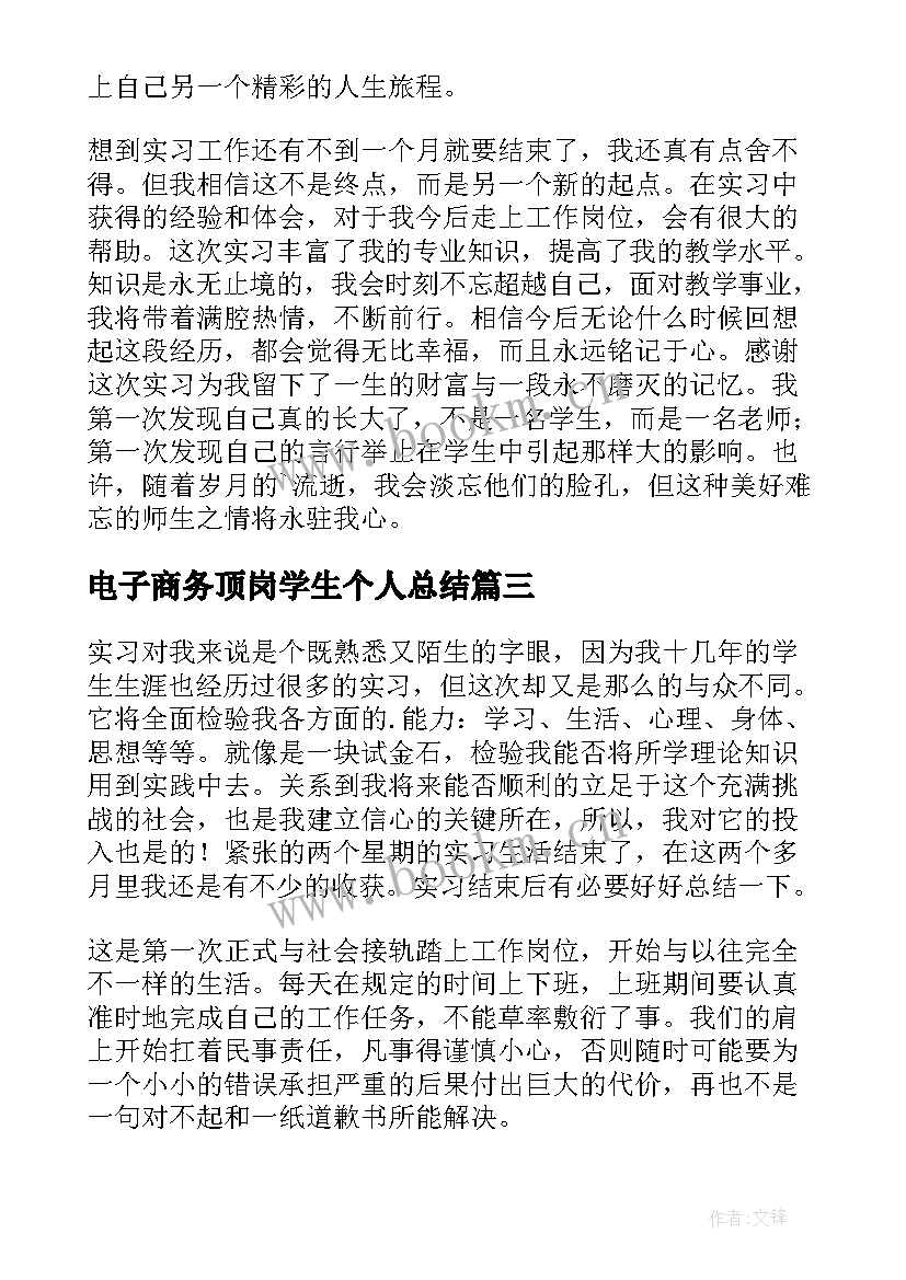 电子商务顶岗学生个人总结(优秀9篇)