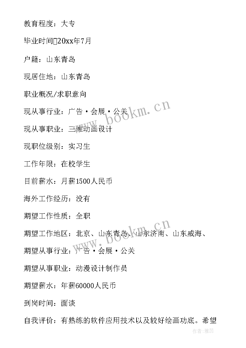 2023年就业作业个人简历(通用5篇)