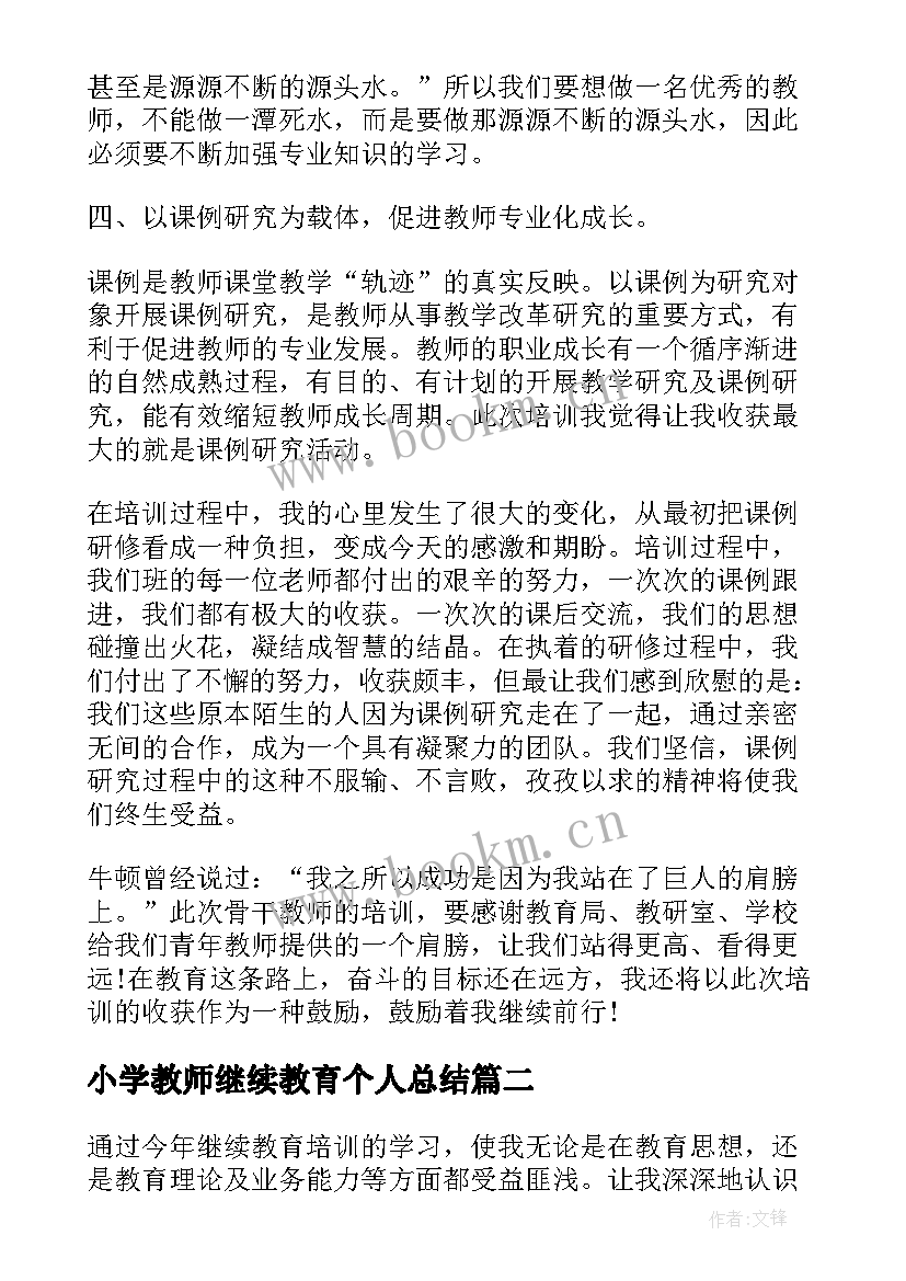 2023年小学教师继续教育个人总结 年度小学教师个人继续教育学习总结(优质5篇)