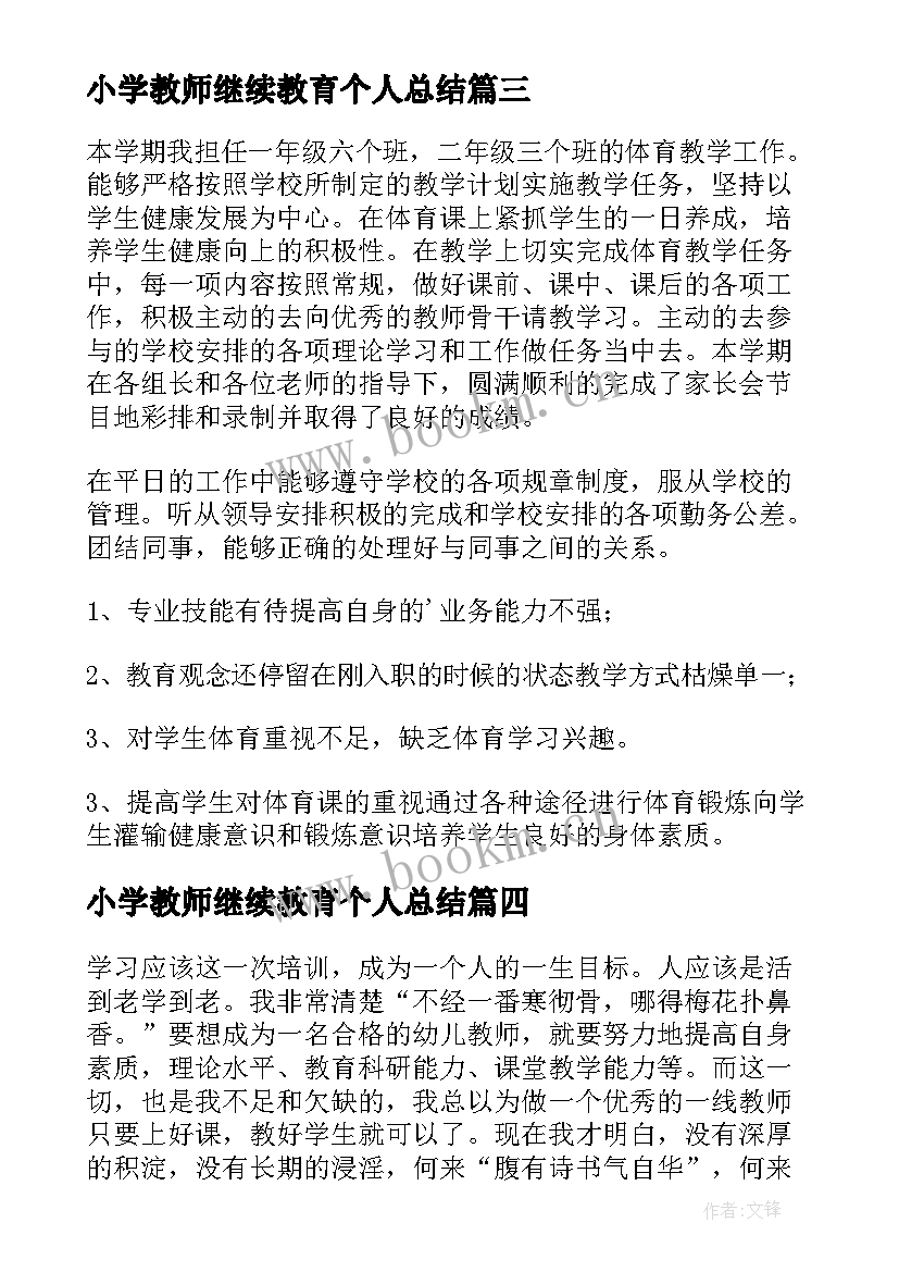 2023年小学教师继续教育个人总结 年度小学教师个人继续教育学习总结(优质5篇)