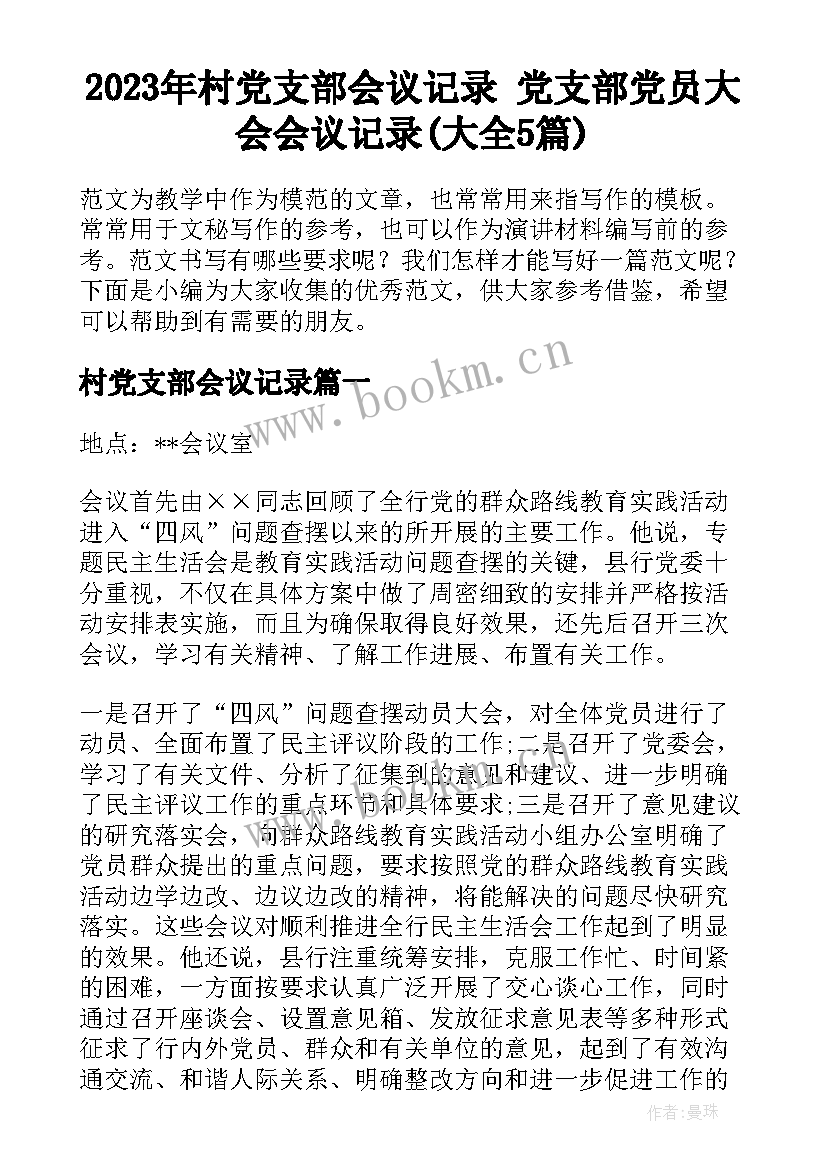 2023年村党支部会议记录 党支部党员大会会议记录(大全5篇)