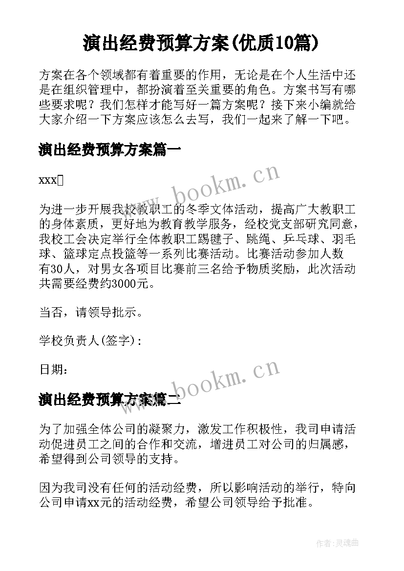 演出经费预算方案(优质10篇)