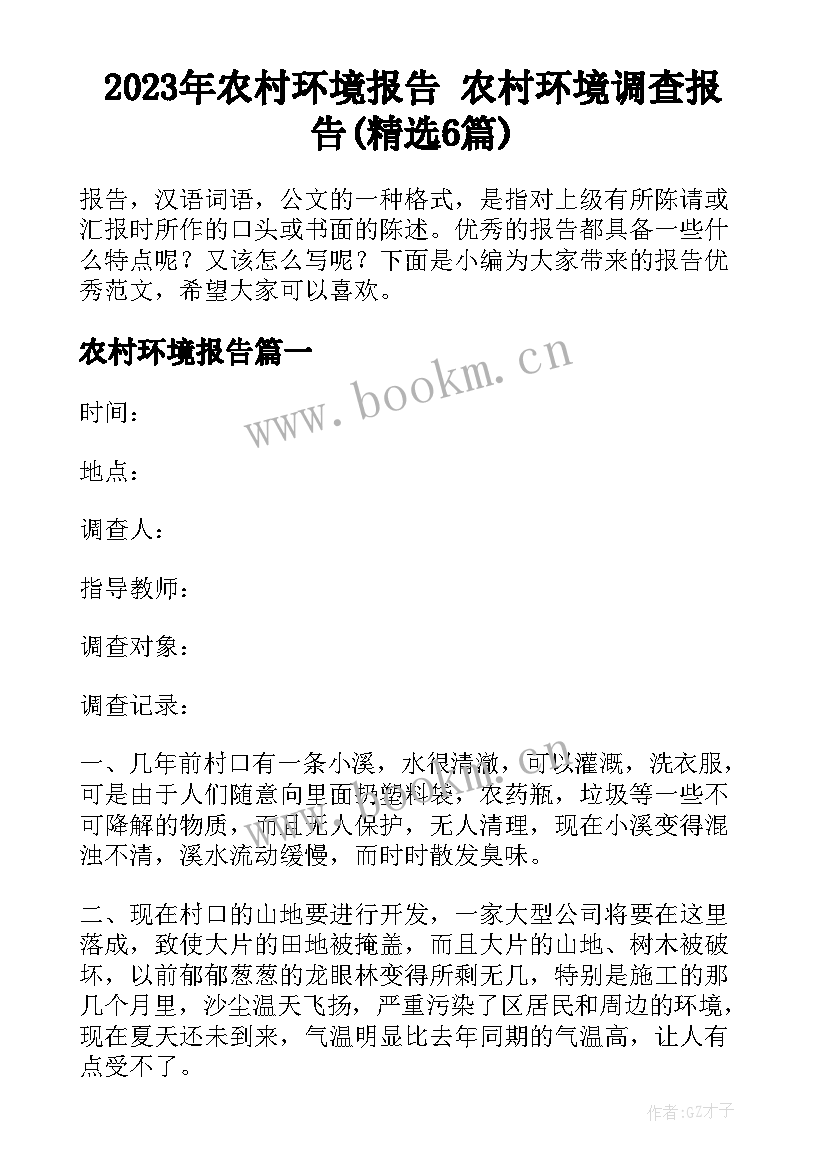 2023年农村环境报告 农村环境调查报告(精选6篇)