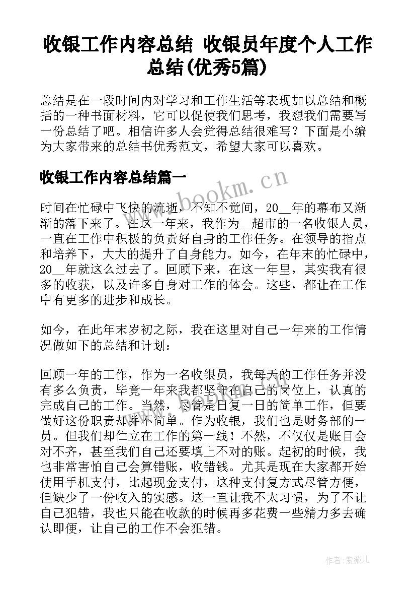 收银工作内容总结 收银员年度个人工作总结(优秀5篇)