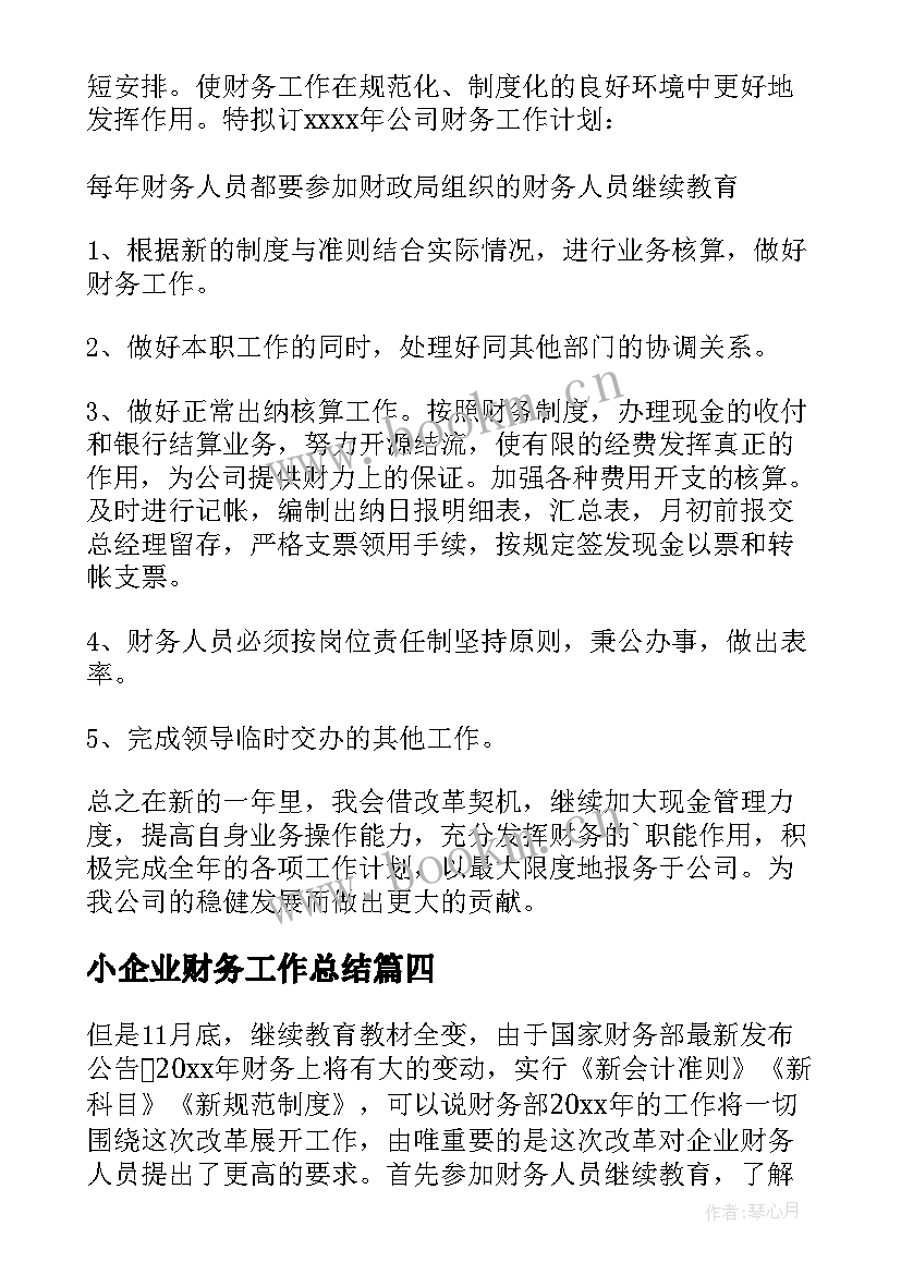 2023年小企业财务工作总结 公司财务工作计划(实用6篇)