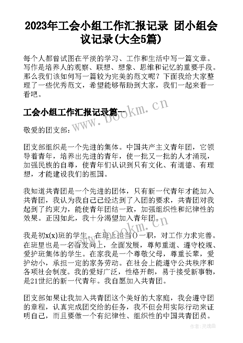 2023年工会小组工作汇报记录 团小组会议记录(大全5篇)