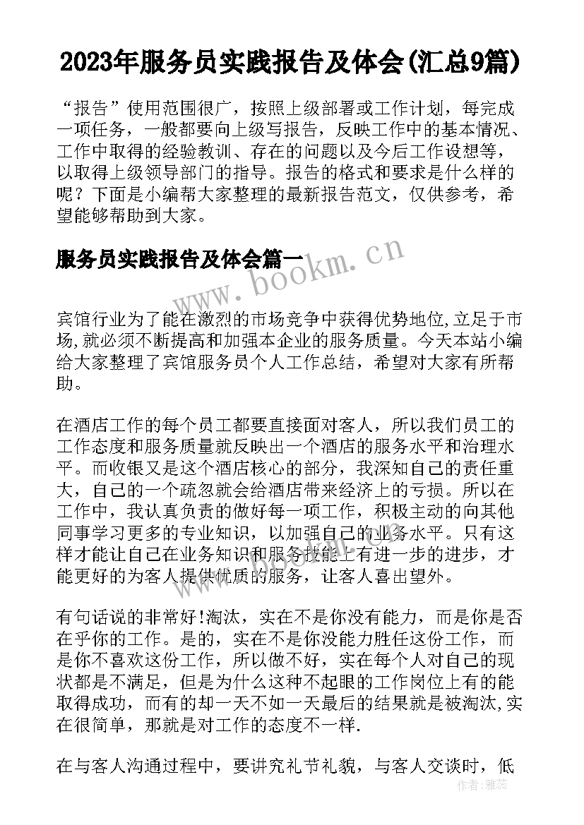 2023年服务员实践报告及体会(汇总9篇)